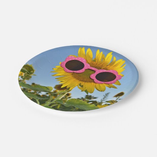 Sonnenblume mit Sonnenbrille Pappteller (Schrägansicht)