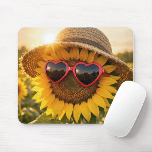 Sonnenblume mit Sonnenbrille und Strohhut Mousepad