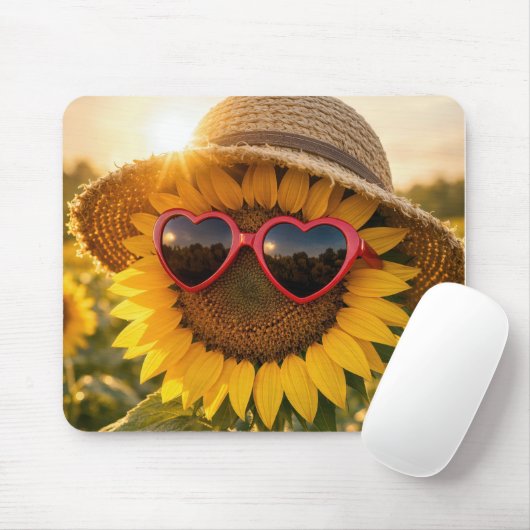 Sonnenblume mit Sonnenbrille und Strohhut Mousepad (Mit Mouse)