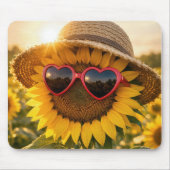 Sonnenblume mit Sonnenbrille und Strohhut Mousepad (Vorne)
