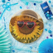 Sonnenblume mit Sonnenbrille und Strohhut Pappteller (Party)