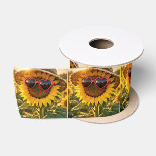 Sonnenblume mit Sonnenbrille und Strohhut Satinband