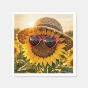 Sonnenblume mit Sonnenbrille und Strohhut Serviette