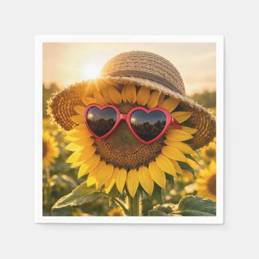 Sonnenblume mit Sonnenbrille und Strohhut Serviette (Vorderseite)