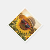 Sonnenblume mit Sonnenbrille und Strohhut Serviette (Ecke)