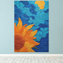 Sonnenblume mit wirbelndem blauem Himmel Texturier Leinwanddruck