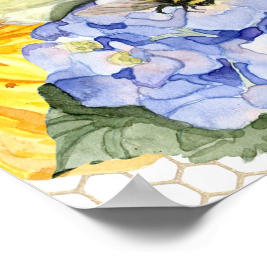 Sonnenblume Mommy to Bee Bumblebee Blue Hydrangeas Poster (Ecke)