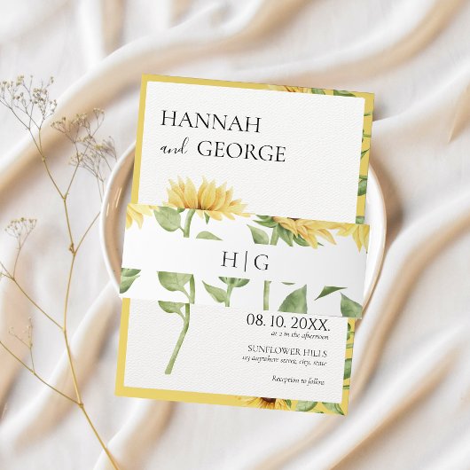 Sonnenblume Monogram Moderne Barnhochzeit Einladungsbanderole