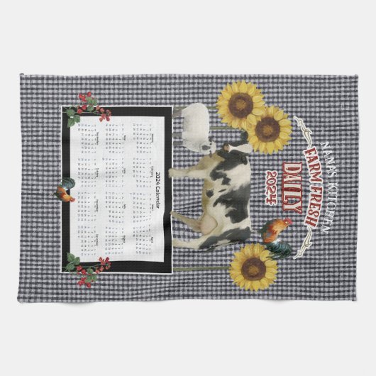 Sonnenblume Nana Rooster Kuh Frische Schwarz-weiß Geschirrtuch (Horizontal)