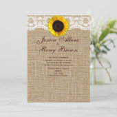 Sonnenblume Naturburlap Lace Hochzeit Einladung (Stehend Vorderseite)