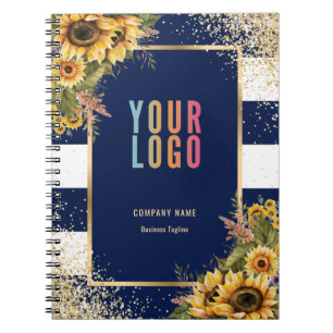 Sonnenblume Navy Blau Gold Geschäftslogo Floral Notizblock