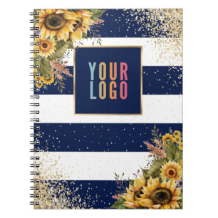 Sonnenblume Navy Blau Gold Logo Werbegeschäft Notizblock