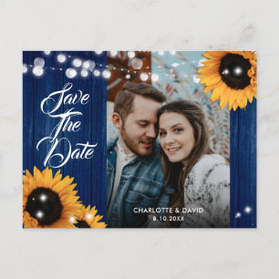 Sonnenblume Navy Blau Hochzeit Foto Save The Date Ankündigungspostkarte