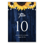 Sonnenblume Navy Blau Holz Lichterkette Tischnummer (Rückseite)