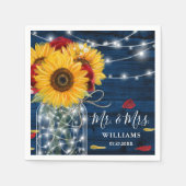 Sonnenblume Navy Blauer Rote Rose Rustikale Holzve Serviette (Vorderseite)