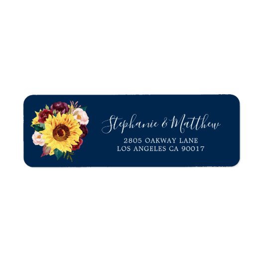 Sonnenblume Navy Blue Burgundy Hochzeitadresse (Vorne)