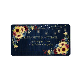 Sonnenblume Navy Blue Burgundy Wood Floral Adresse Adressaufkleber