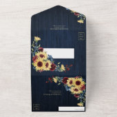 Sonnenblume Navy Blue Burgundy Wood Floral Hochzei All In One Einladung (Außenbereich)