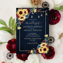 Sonnenblume Navy Blue Burgundy Wood Floral Hochzei