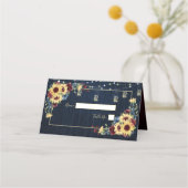 Sonnenblume Navy Blue Burgundy Wood Floral Hochzei Platzkarte (Vorderseite)