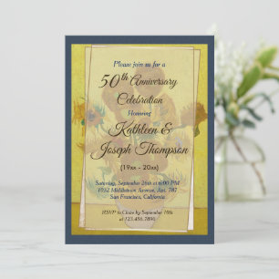 Sonnenblume Navy Blue Foto 50. Hochzeitstag Einladung