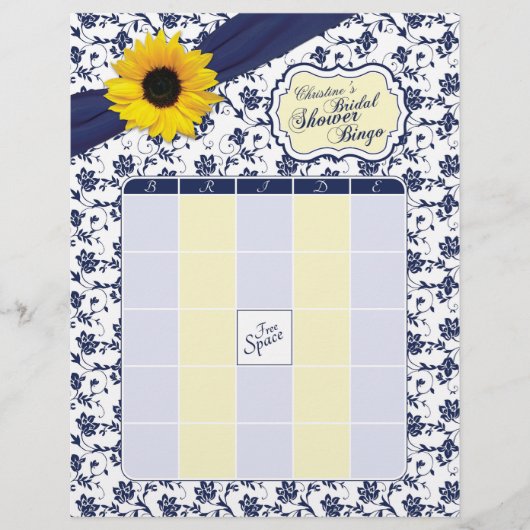 Sonnenblume Navy Blume Brautparty Bingo (Vorderseite)