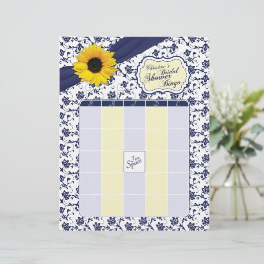Sonnenblume Navy Blume Brautparty Bingo (Stehend Vorderseite)