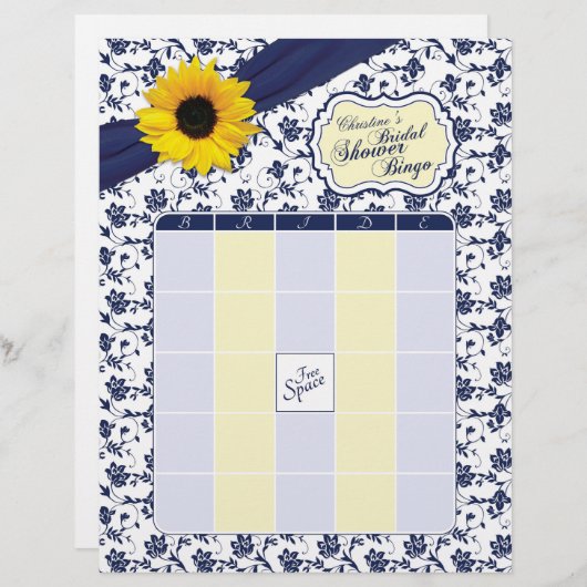 Sonnenblume Navy Blume Brautparty Bingo (Vorne/Hinten)