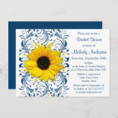 Sonnenblume Navy Weißes Brautparty Einladung (Vorne/Hinten)