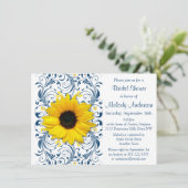 Sonnenblume Navy Weißes Brautparty Einladung (Stehend Vorderseite)