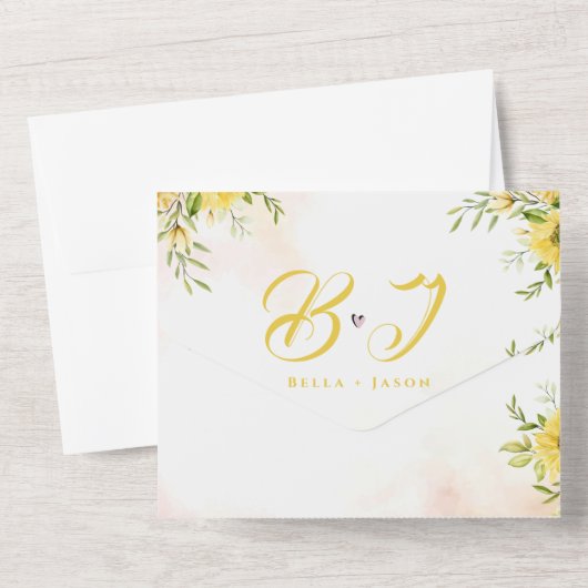 Sonnenblume Niedlich-Gelbbläschen-Monogramm-Hochze All In One Einladung (Rückseite)