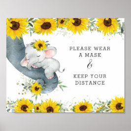 Sonnenblume Niedlicher Elefant Tragen eine Maske B Poster