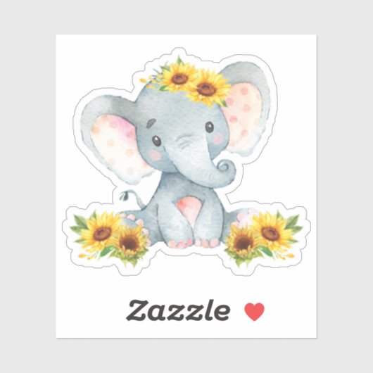Sonnenblume Niedliches Baby Elephant schneiden Vin Aufkleber (Blatt)