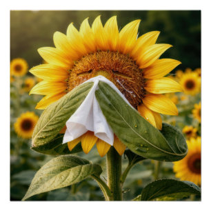 Sonnenblume niest in ein Taschentuch Poster