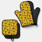 Sonnenblume Ofenhandschuh & Topflappen-Set (Vorderseite/Rückseite)