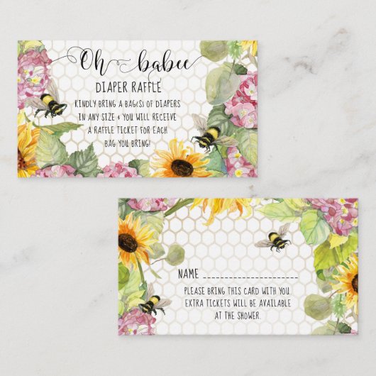 Sonnenblume Oh Babee Bumblebee Girl Diaper Raffle Visitenkarte (Vorne/Hinten)