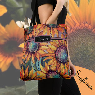 Sonnenblume Orange Blau  Tasche