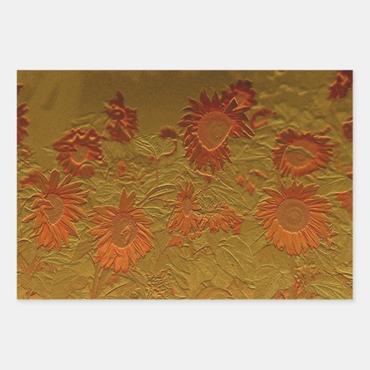 Sonnenblume Orange Gold Floral Art Design Geschenkpapier Set (Vorderseite)