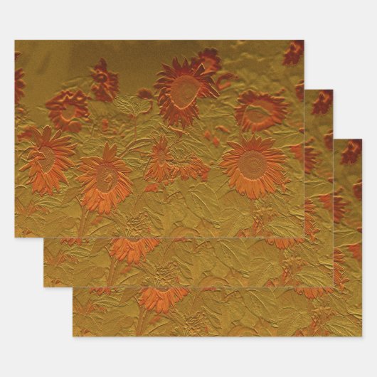 Sonnenblume Orange Gold Floral Art Design Geschenkpapier Set (Set)