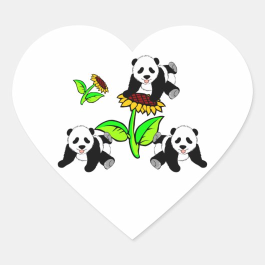 Sonnenblume Panda Bears Herz-Aufkleber (Vorderseite)