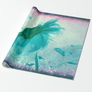 Sonnenblume Pastellgelb Türkis Vintage Antik Geschenkpapier