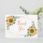 Sonnenblume Peach Floral Geometric Wedding Dankeskarte (Stehend Vorderseite)
