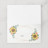 Sonnenblume Peach Floral Geometric Wedding Platzkarte (Außenseite Aufgefaltet)