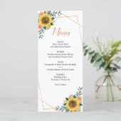 Sonnenblume Peach Korallen Rose Geometrische Hochz Menükarte (Stehend Vorderseite)