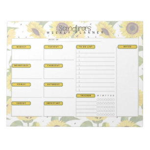 Sonnenblume Personalisierter Wochenplaner Notizblock