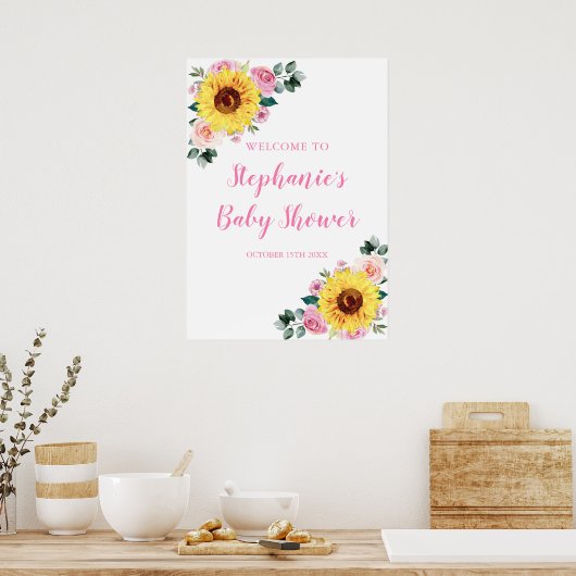 Sonnenblume Pink Aquarell Blumendusche Poster (Küche)