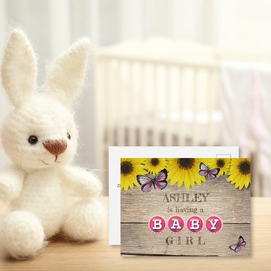 Sonnenblume Pink Babydusche Einladung | Mädchen Postkarte