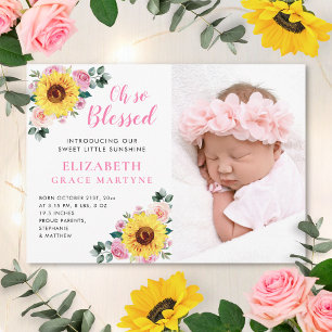 Sonnenblume Pink Floral Baby Girl Birth Ankündigung