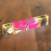 Sonnenblume Pink Hearts Desk Namplate Namensplakette (Seite)