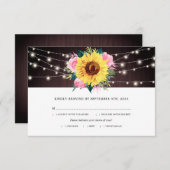 Sonnenblume Pink Roses Lights Wood Wedding Meeting RSVP Karte (Vorne/Hinten)
